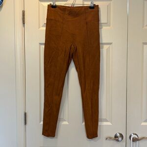 SPANX Women’s High Waist Rich Carmel Faux Suede Leggings Pull On Pants Large